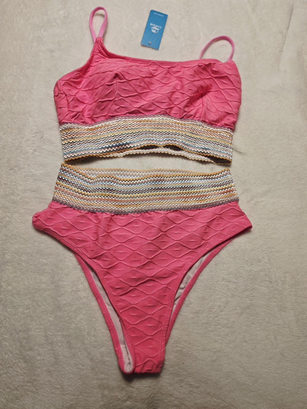 Cupshe Pink Textured Two-Piece Swimsuit with Chevron Waistband